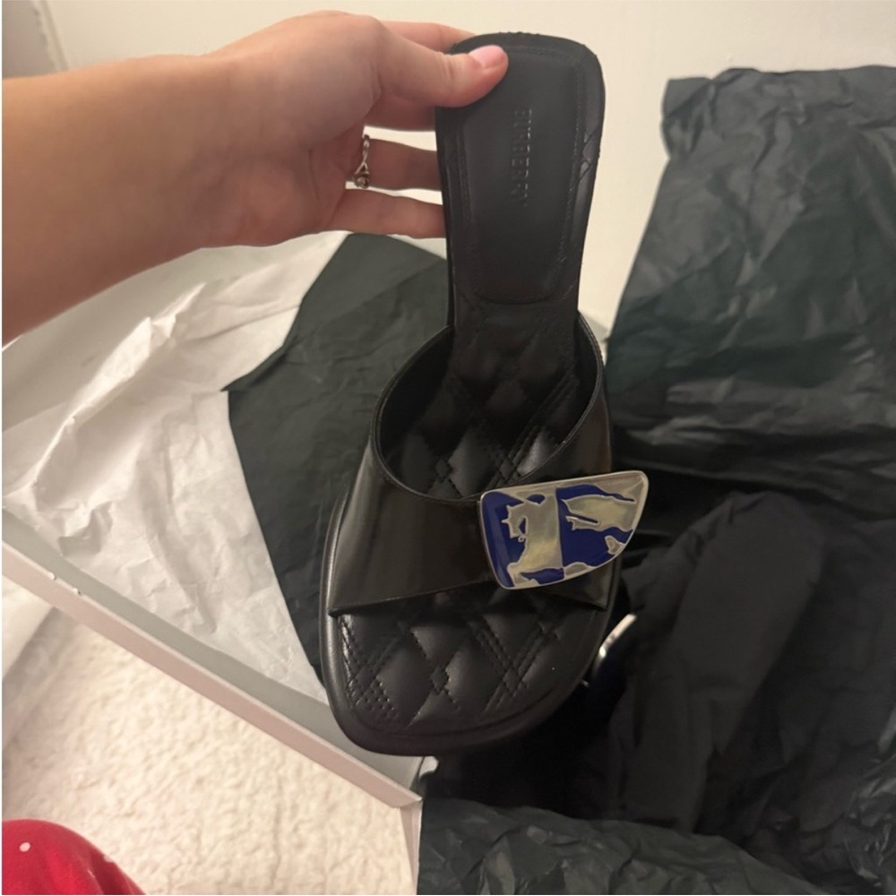 Burberry Black Mules with Silver Accent